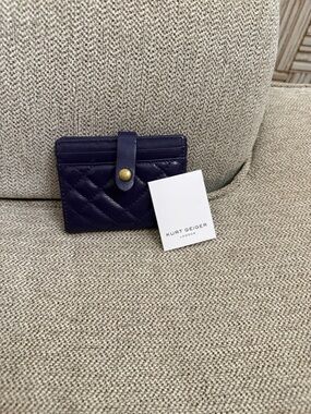 Kurt Geiger Quilted Card Case in Purple with Gold Snap